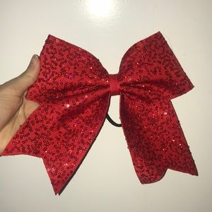 Red cheer bow with red sequins